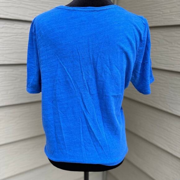 JONES NEW YORK sequin, short sleeve, rounded neckline. Blue T-shirt, women's PM - Picture 5 of 6
